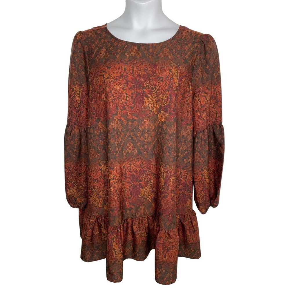 Wild Pearl Women's Size Large L Floral Paisley Part-Open Back Tunic Top Blouse‎
